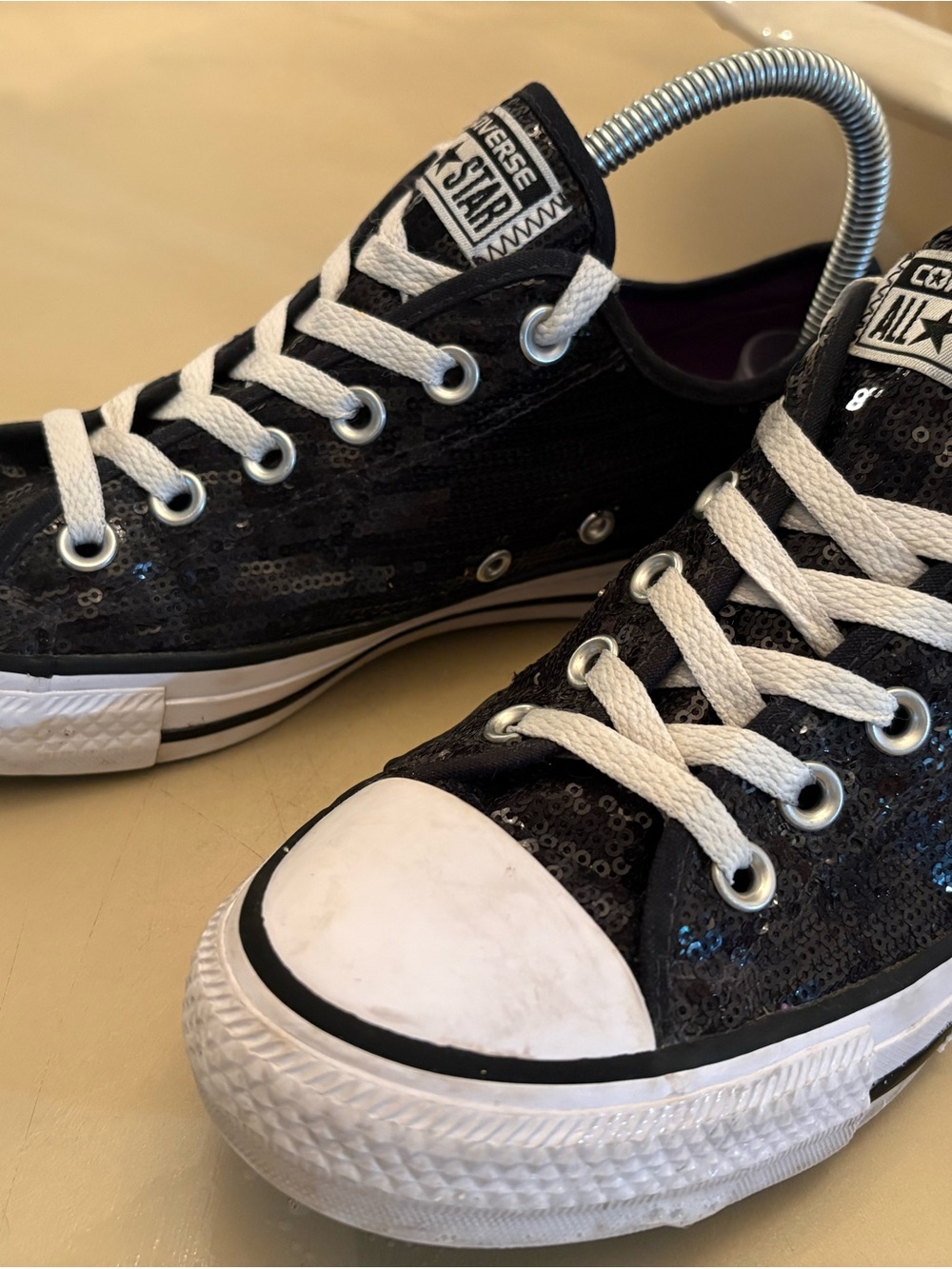 Converse Black Sequin Low Top Sneakers with White Accents - Picture 2 of 8
